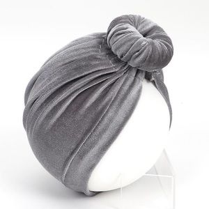 Velvet Top Knot Turban Hat Baby Girl Gray